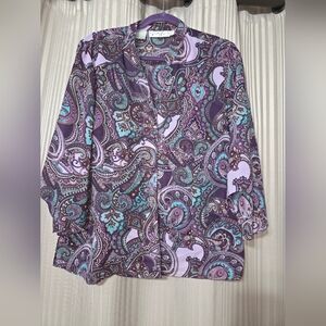 Elegant Paisley Women's Blouse in Purple and Teal